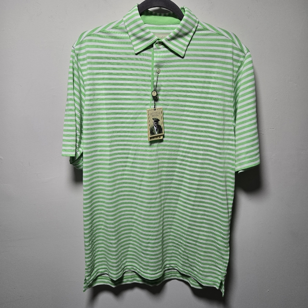 NWT Donald Ross Key Lime/Cream Stripe Polo Shirt Size Small Golf Bright